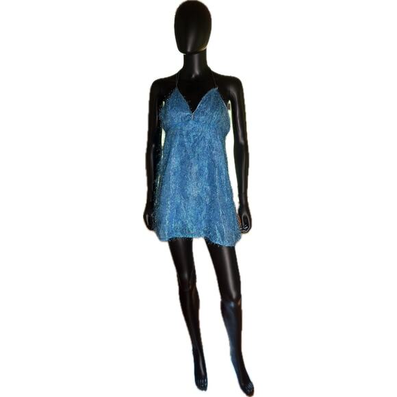 80’s Blue Sparkly Fringe Babydoll Mini Dress – Pre-Loved Good – Size Medium - Picture 6 of 7